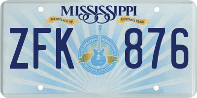 MS license plate ZFK876
