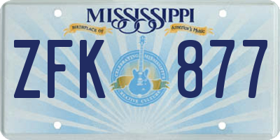 MS license plate ZFK877