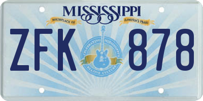 MS license plate ZFK878
