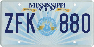 MS license plate ZFK880