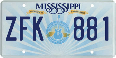MS license plate ZFK881