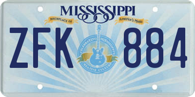 MS license plate ZFK884