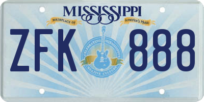 MS license plate ZFK888