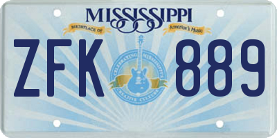 MS license plate ZFK889
