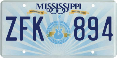 MS license plate ZFK894