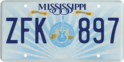 MS license plate ZFK897
