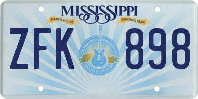 MS license plate ZFK898