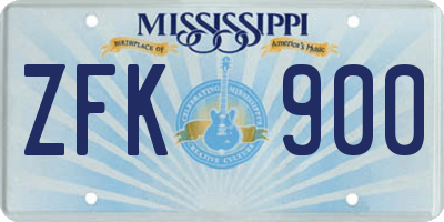 MS license plate ZFK900