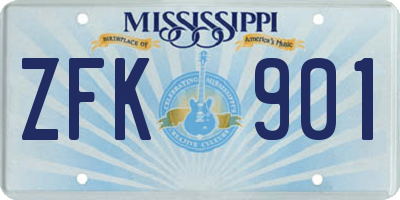 MS license plate ZFK901
