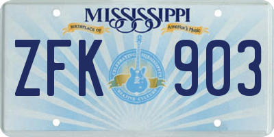 MS license plate ZFK903