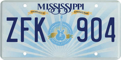 MS license plate ZFK904