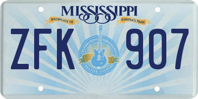 MS license plate ZFK907