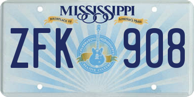 MS license plate ZFK908
