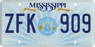 MS license plate ZFK909