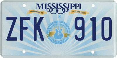 MS license plate ZFK910