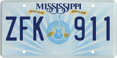 MS license plate ZFK911