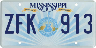 MS license plate ZFK913