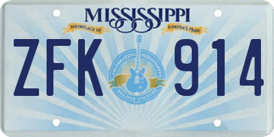 MS license plate ZFK914