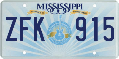 MS license plate ZFK915