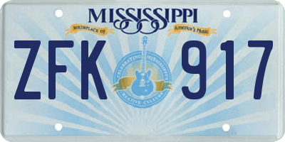 MS license plate ZFK917