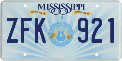 MS license plate ZFK921
