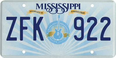 MS license plate ZFK922
