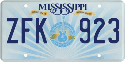 MS license plate ZFK923