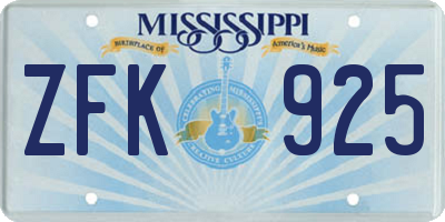 MS license plate ZFK925