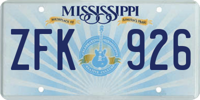 MS license plate ZFK926