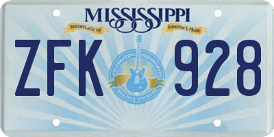 MS license plate ZFK928