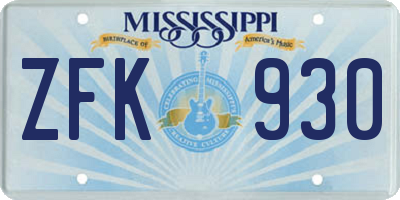 MS license plate ZFK930