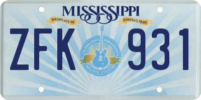 MS license plate ZFK931