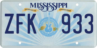 MS license plate ZFK933
