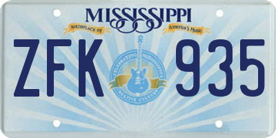 MS license plate ZFK935