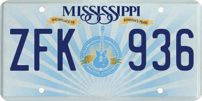 MS license plate ZFK936