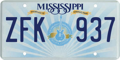 MS license plate ZFK937