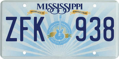 MS license plate ZFK938