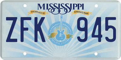 MS license plate ZFK945
