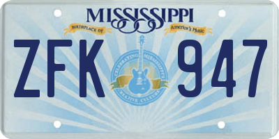 MS license plate ZFK947