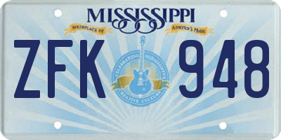 MS license plate ZFK948