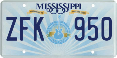 MS license plate ZFK950