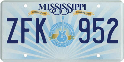 MS license plate ZFK952
