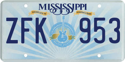 MS license plate ZFK953