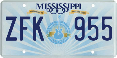 MS license plate ZFK955