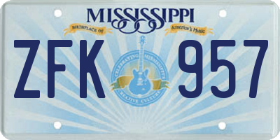 MS license plate ZFK957