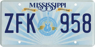 MS license plate ZFK958