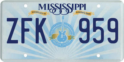 MS license plate ZFK959