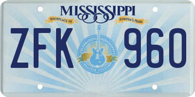 MS license plate ZFK960