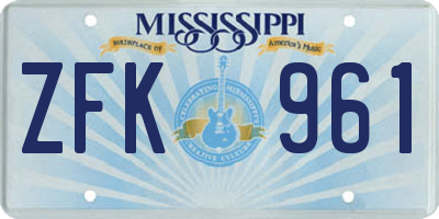 MS license plate ZFK961