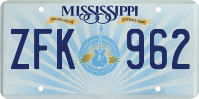 MS license plate ZFK962